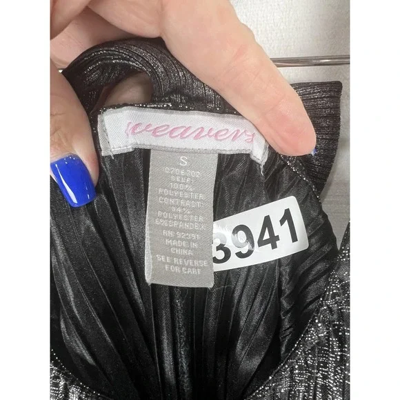 Weavers Tank Top Womens Small Black Metallic Pleated Racerback Bow Party Hi Low - Picture 3 of 5